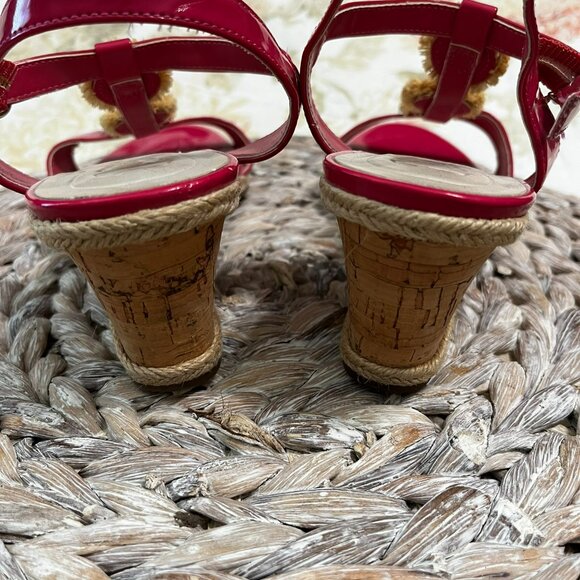 Etienne Aigner Pink Patent Leather Flower Embellished Espadrille Wedge Sandals 8 - Picture 8 of 13